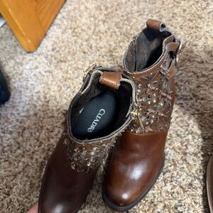 Chadre Brown Embellished Ankle Booties